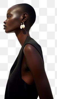 PNG A black woman wearing modern minimal earring looking down photography portrait fashion.