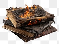 PNG  Book stack with burnt publication fireplace bonfire.