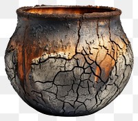 PNG  Pot with burnt pottery vase white background.