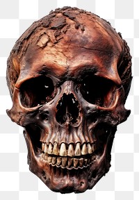 PNG  Skull with burnt white background representation anthropology.
