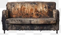 PNG  Sofa with burnt furniture white background deterioration.