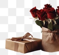 PNG Chocolate gift box and roses for valentine day flower plant centrepiece. 