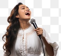 PNG Full length of a Filipina female singing microphone karaoke adult.