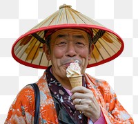 PNG Japanese eating ice cream in Clapham Common adult food celebration.