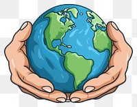 PNG Human hand holding Earth cartoon planet globe.