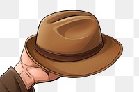 PNG Human hand holding Hat cartoon hat white background.