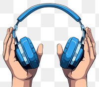 PNG Human hand holding Headphones headphones headset cartoon.