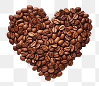 PNG  Coffee beans in heart shape white background freshness abundance.