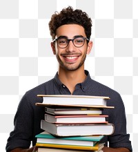 PNG College student holding stack of books publication reading adult. AI generated Image by rawpixel.