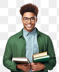 PNG College student holding books portrait glasses reading. 