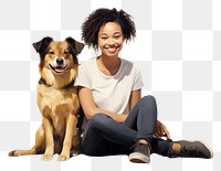 PNG Woman sitting with dog portrait mammal animal. AI generated Image by rawpixel.