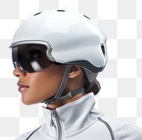 PNG  Woman in bike helmet adult white background protection.