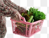 PNG Vegetable plastic basket food hand pink. AI generated Image by rawpixel.