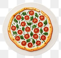 PNG  Cute minimal pizza in embroidery style plate food meal.