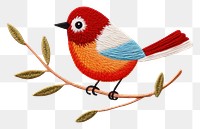 PNG  Cute bird in embroidery style animal beak creativity.