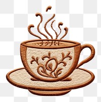 PNG  Cute coffee in embroidery style saucer drink cup.
