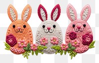 PNG  Cute easters in embroidery style art anthropomorphic representation.