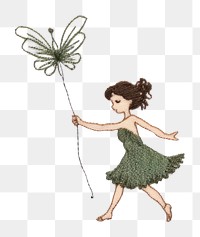 PNG  Cute flying Fairy in embroidery style drawing sketch fairy.