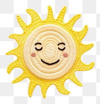 PNG  Cute Sun in embroidery style anthropomorphic representation accessories.