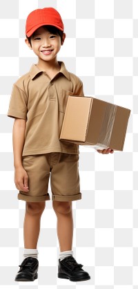 PNG Japanese kid delivery person cardboard portrait child.