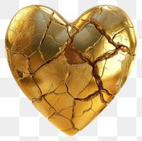 PNG A heart-shaped gold jewelry broken white background.