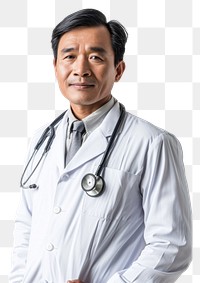 PNG  Middle age male asian doctor adult white background stethoscope.