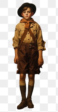 PNG A boy wearing a brown scout uniform painting portrait photography.