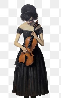 PNG Woman is depicted with black mascara running down her face due to tears playing violin painting cello entertainment.