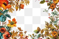 PNG  An Autumn floral border isolated on white painting pattern flower.