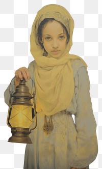 PNG A Muslim girl holding a Ramadan Islamic lantern portrait painting photography.