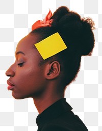 PNG  Sticky notes studio shot hairstyle headshot.