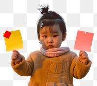 PNG Sticky notes standing holding child.