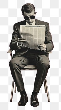 PNG A business man reading newspaper on chair sitting adult photography.