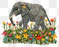 PNG  An Elephant on a grassy flowers hill elephant embroidery wildlife.