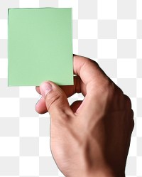 PNG Hand holding blank green sticky note paper green background origami. AI generated Image by rawpixel.