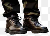 PNG  Wearing military shoes footwear fashion street.