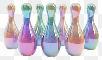 PNG  Bowling pins iridescent white background biotechnology arrangement.