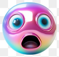 PNG  Surprised emoji iridescent sphere ball white background.