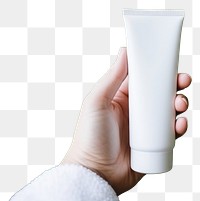 PNG Cosmetic tube mockup cosmetics holding hand.