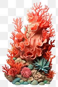 PNG  Little coral reef made up of clay nature sea white background.
