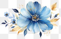 PNG  Blue flower watercolor and golden glitter outline stroke pattern petal plant.