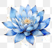 PNG  Blue lotus watercolor and golden line art pattern flower petal.