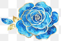 PNG  Blue rose watercolor and golden glitter outline stroke pattern flower plant.