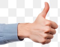 PNG Hand in shirt showing thumb up finger white background gesturing.