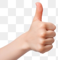 PNG Kid hand showing thumb up finger white background gesturing.