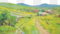 PNG  Farmland painting architecture landscape. AI generated Image by rawpixel.