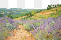 PNG  Hilly lavender field painting grassland outdoors. AI generated Image by rawpixel.