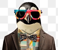 PNG Collage Retro dreamy penguin sunglasses adult fun.