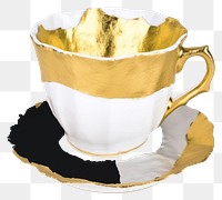 PNG  Tea cup ripped paper saucer coffee drink.