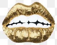 PNG  Lips ripped paper lipstick gold white background.